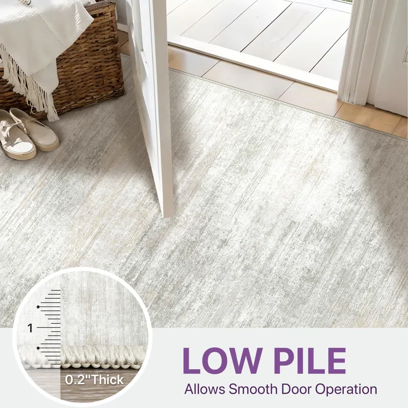 Abstract Modern Machine Washable Gray / Beige Indoor Area Rug 8'x10' - Image 3