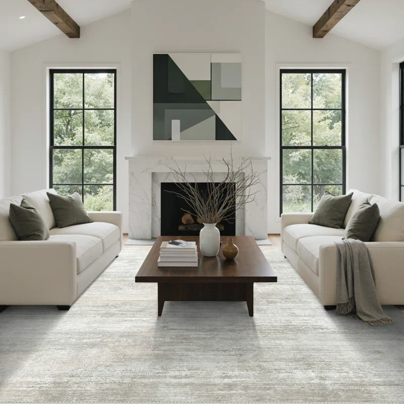 Abstract Modern Machine Washable Gray / Beige Indoor Area Rug 8'x10' - Image 4