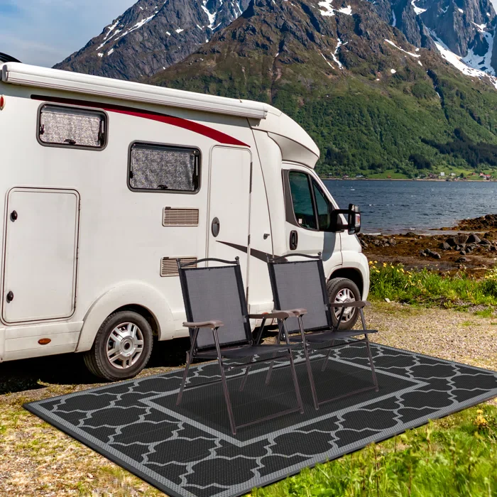 Edip Outdoor Rug for Patio Clearance Black & Gray 8'x10' - Image 5