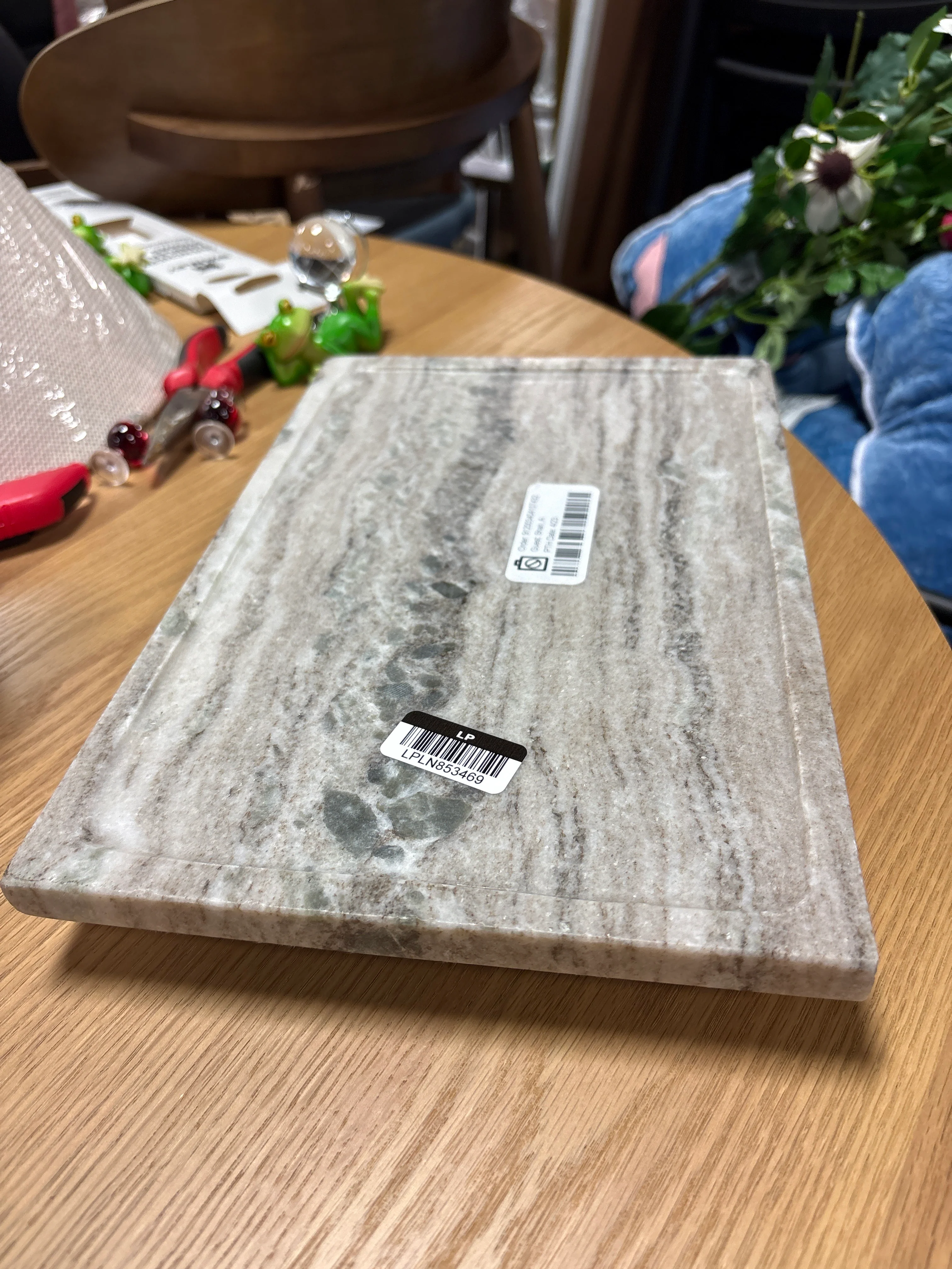 8"x12" Footed Marble Countertop Tray Warm Beige - Hearth & Hand™ with Magnolia: Acacia Wood Base, Rectangular Shape SHOWROOM ITEM - Image 2