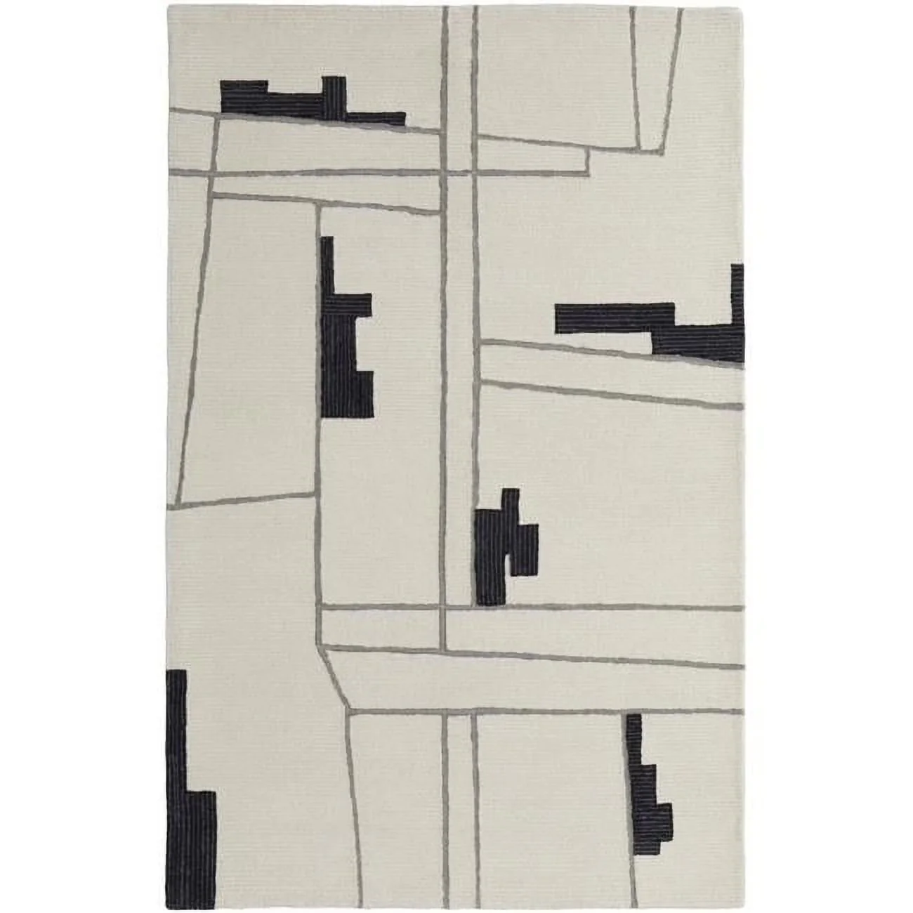 Ivory Gray & Taupe Wool Abstract Hand Tufted Handmade Rectangle Area Rug 9 x 12