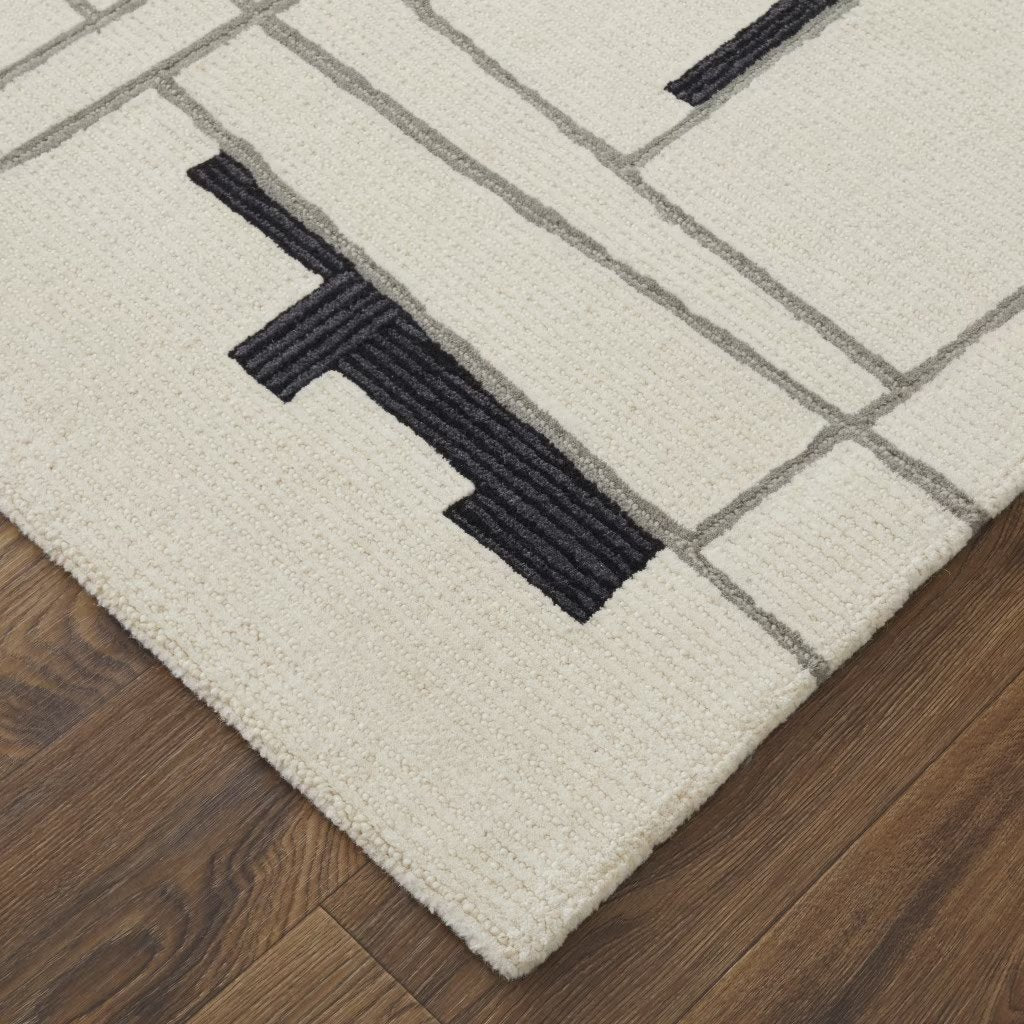 Ivory Gray & Taupe Wool Abstract Hand Tufted Handmade Rectangle Area Rug 9 x 12 - Image 3