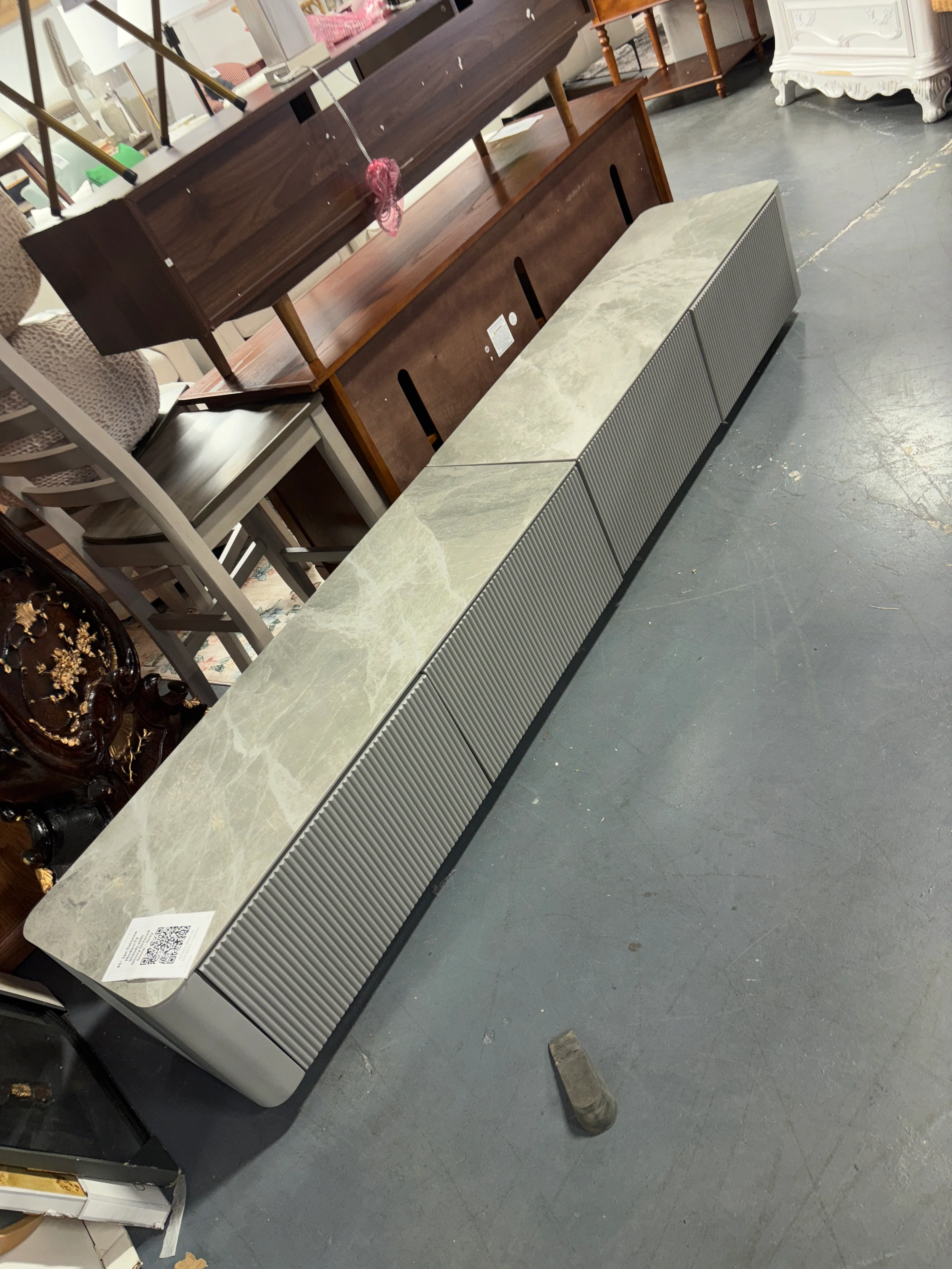 95" 2pc  Delorme Modern TV Stands with Glossy Sintered Stone - Gray SHOWROOM ITEM - Image 2