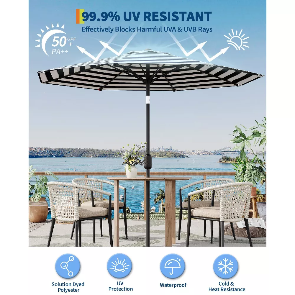 Light Blue & White Striped Patio Umbrella - Image 5