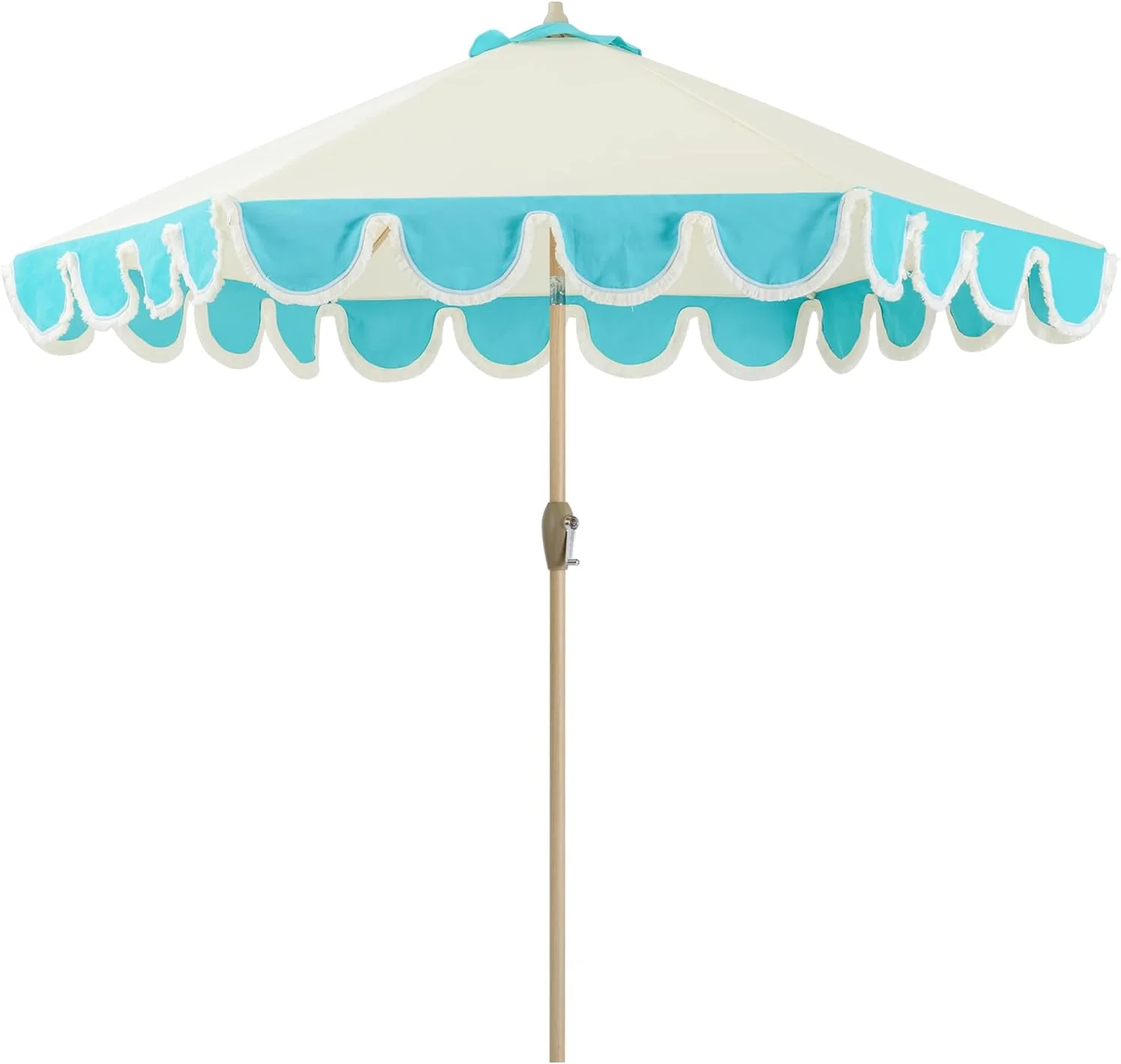 Scalloped Beige Spliced Blue Patio Umbrellas with Fringe