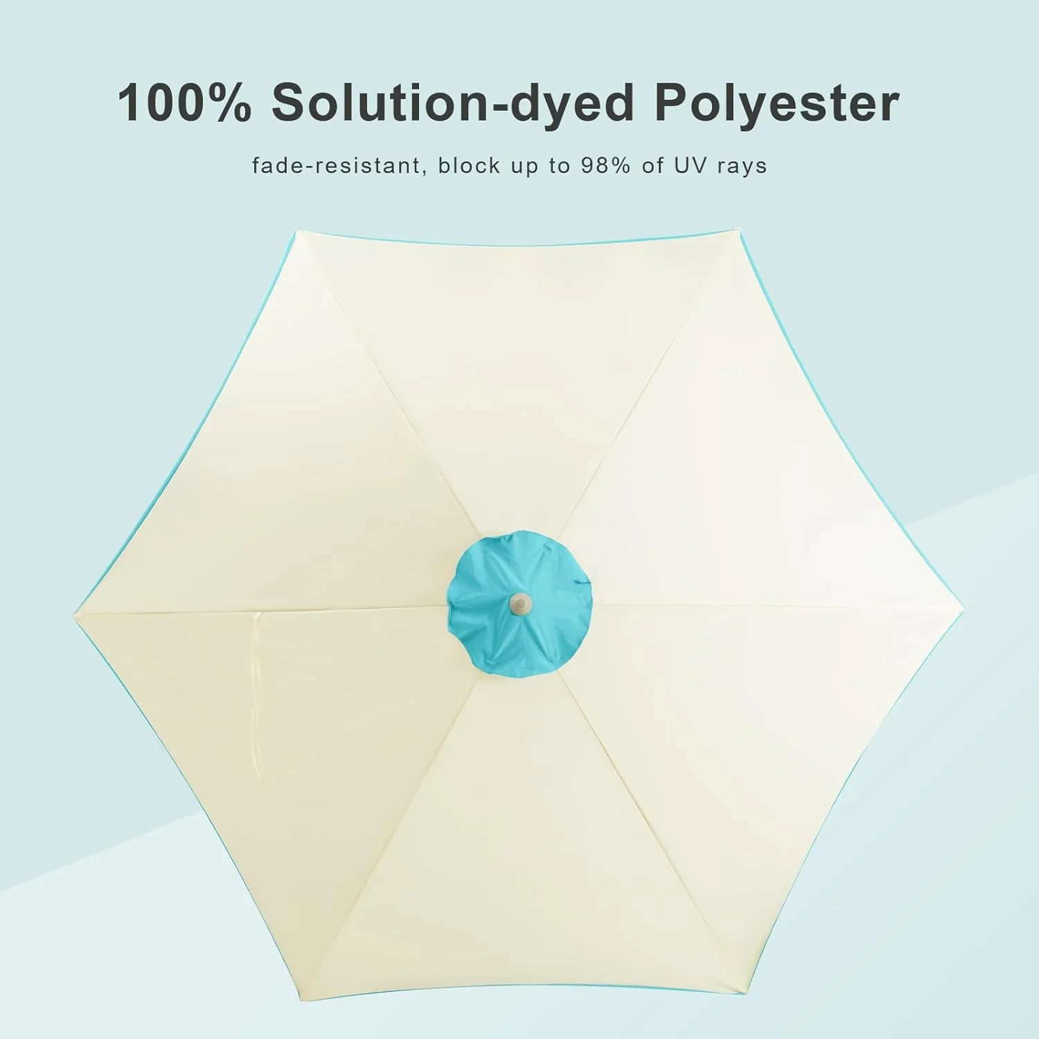 Scalloped Beige Spliced Blue Patio Umbrellas with Fringe - Image 3