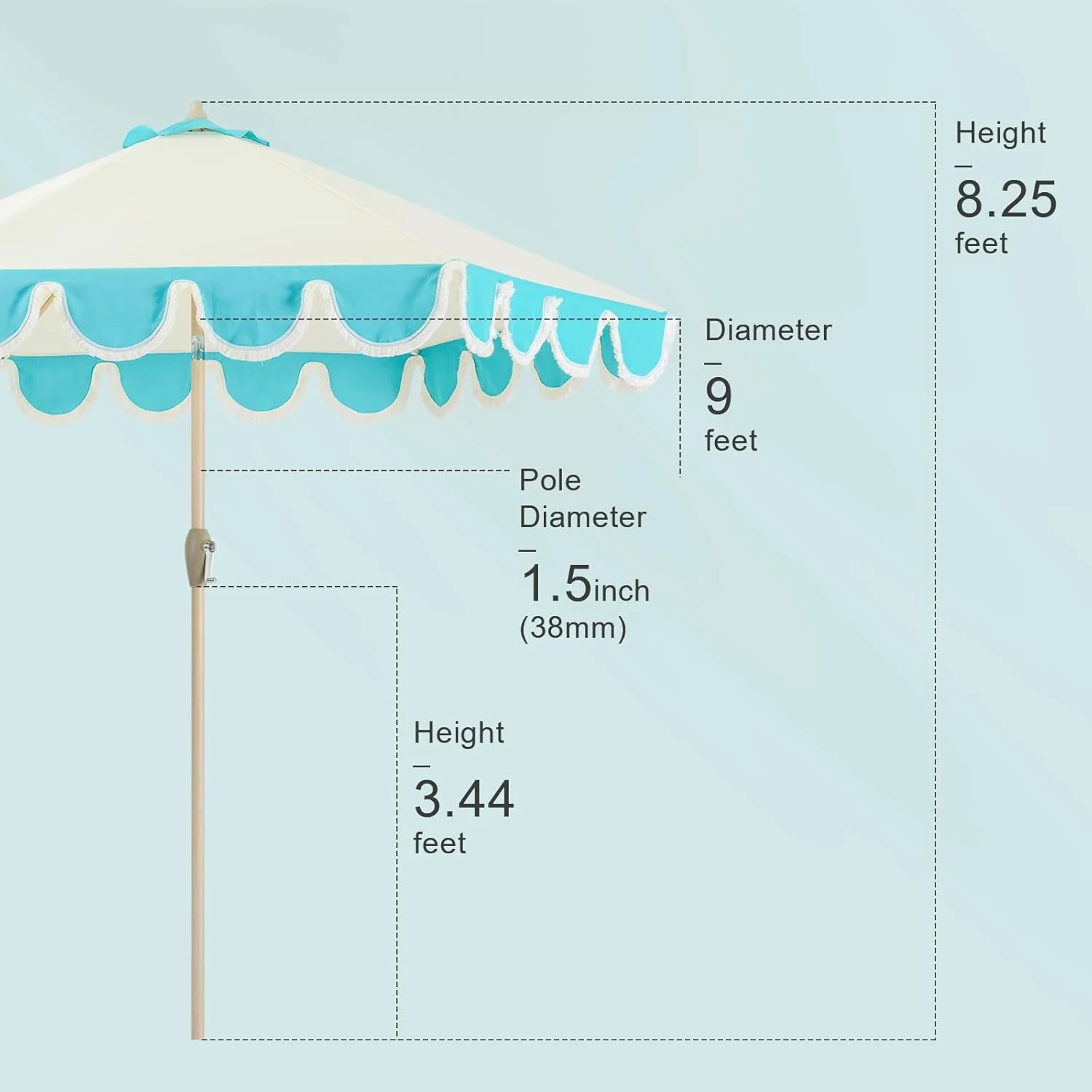 Scalloped Beige Spliced Blue Patio Umbrellas with Fringe - Image 4