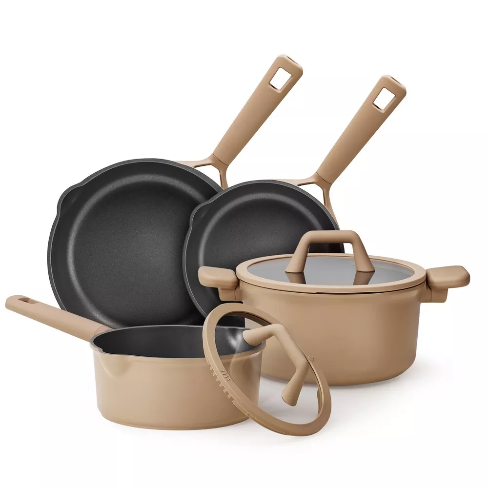 8pc Nonstick Cookware Set Taupe