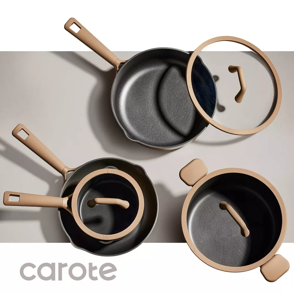 8pc Nonstick Cookware Set Taupe - Image 2