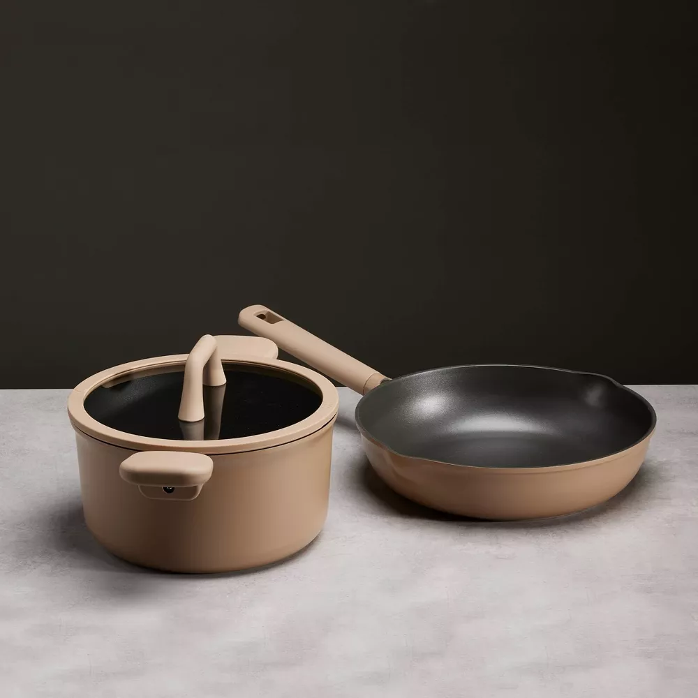 8pc Nonstick Cookware Set Taupe - Image 3