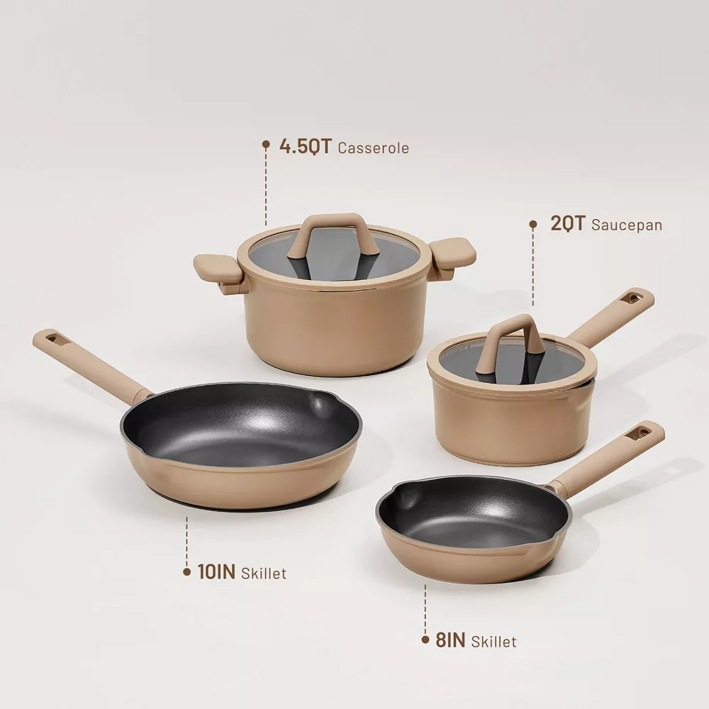 8pc Nonstick Cookware Set Taupe - Image 5