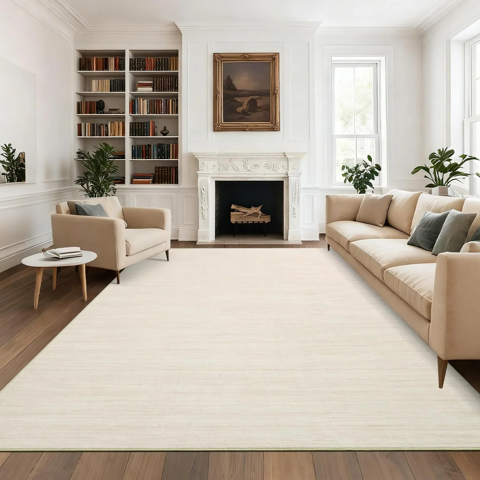 Area Rugs Non Slip Soft Modern Abstract Solid Ivory 9x12