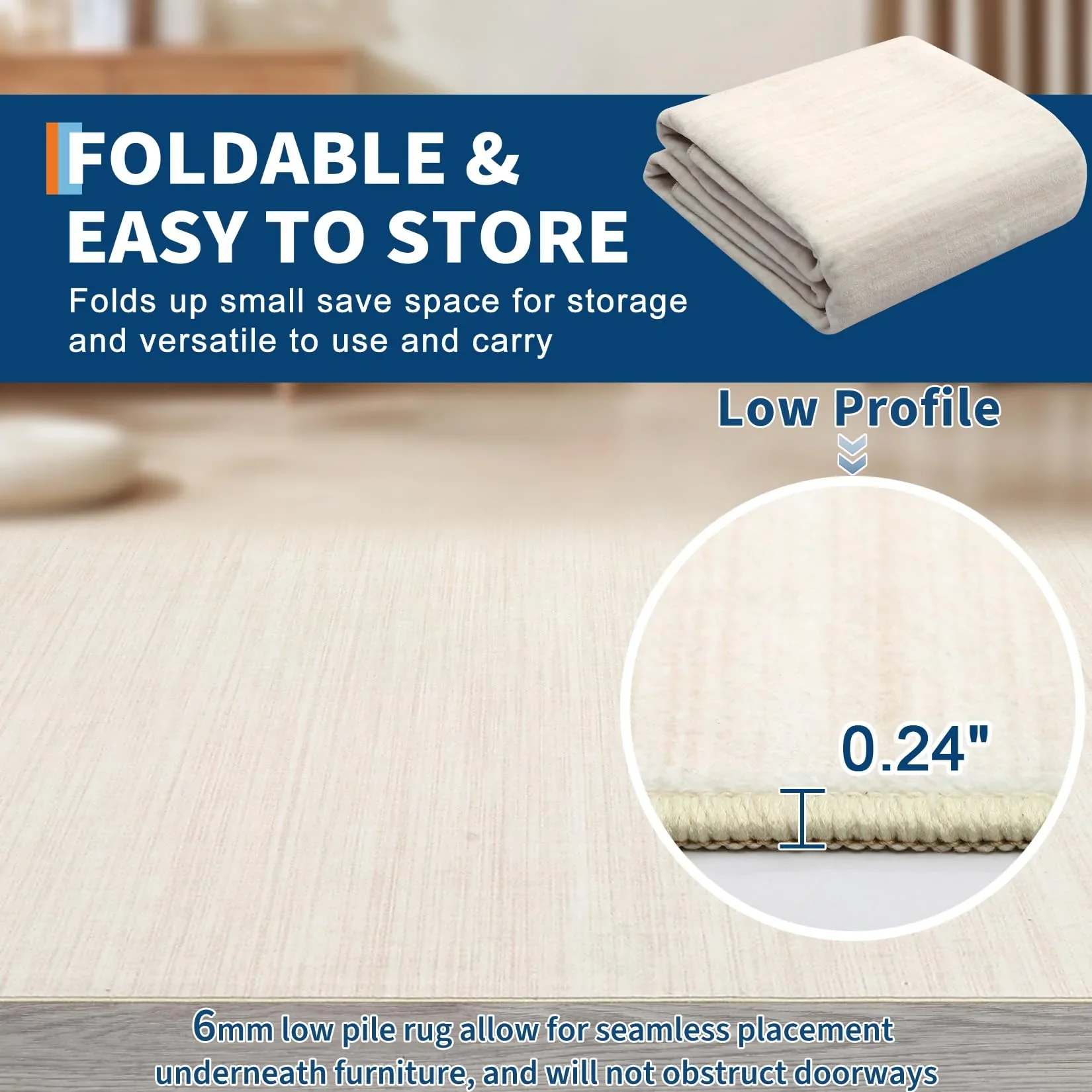 Area Rugs Non Slip Soft Modern Abstract Solid Ivory 9x12 - Image 3
