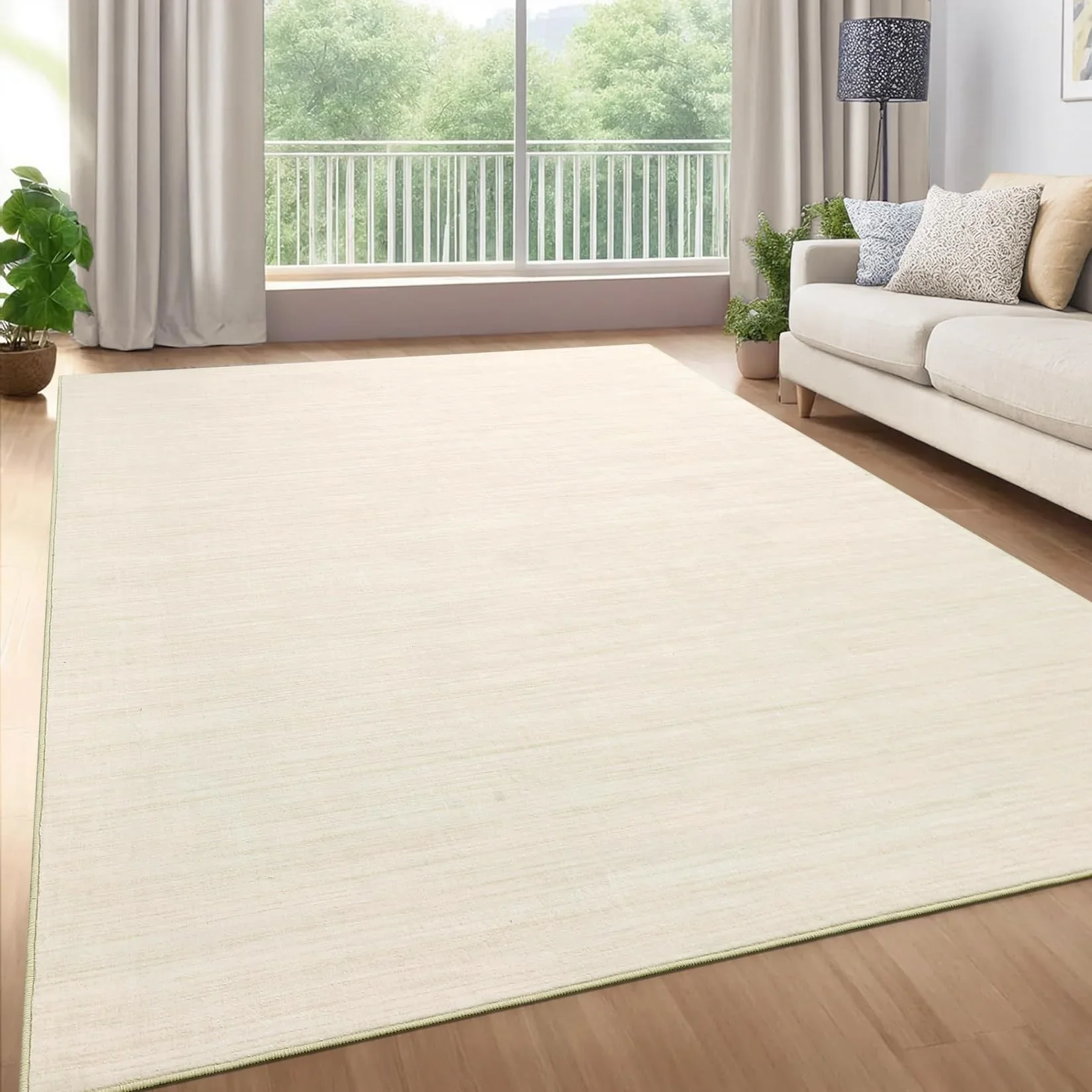 Area Rugs Non Slip Soft Modern Abstract Solid Ivory 9x12 - Image 5