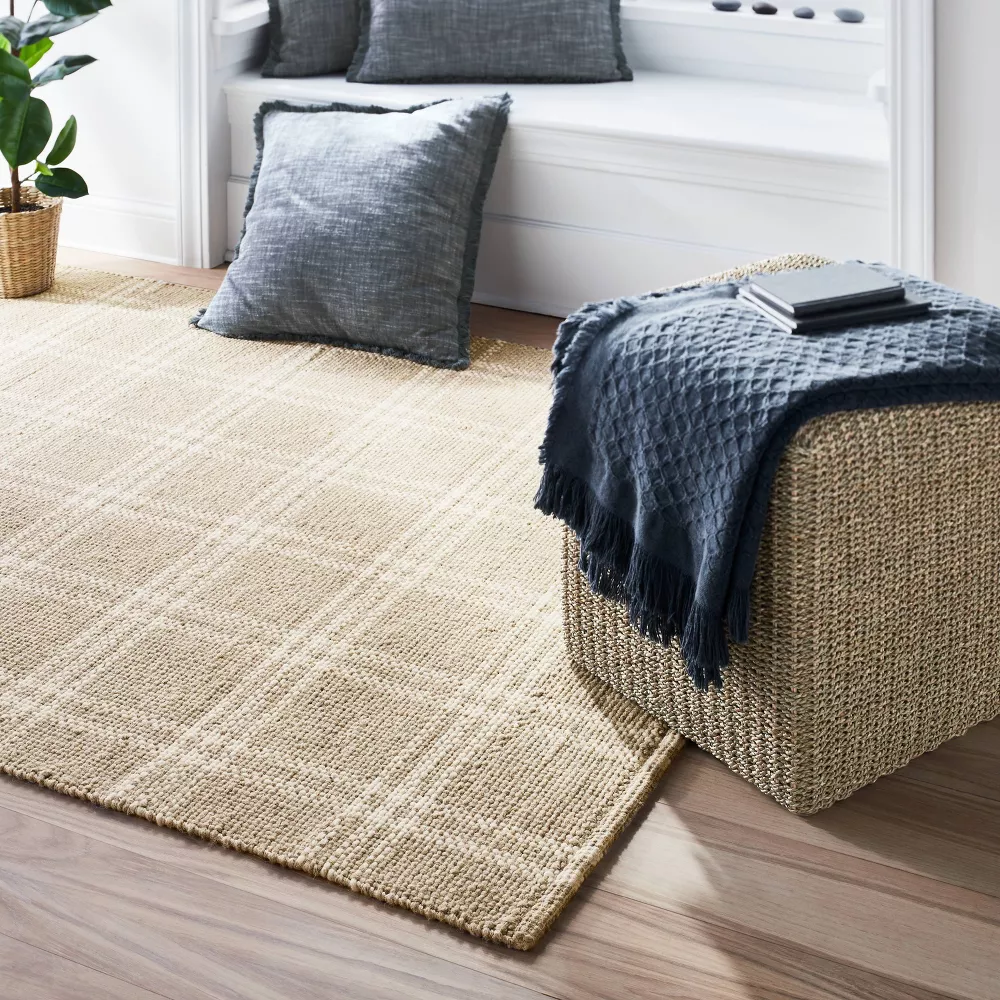 Cottonwood Handwoven Plaid Wool/Cotton Area Rug Neutral 9'x12' - Image 5