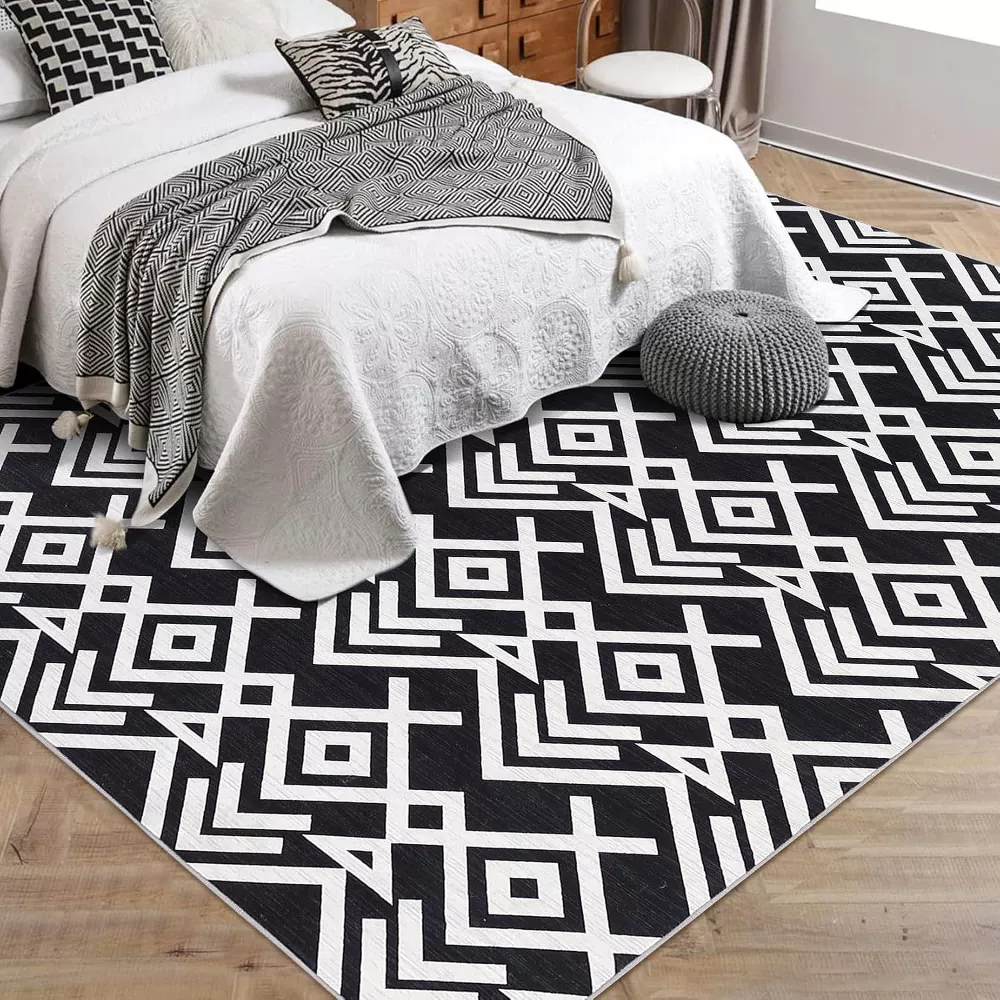 Geometric Washable Area Rugs Stain Resistant Black 9x12 - Image 3