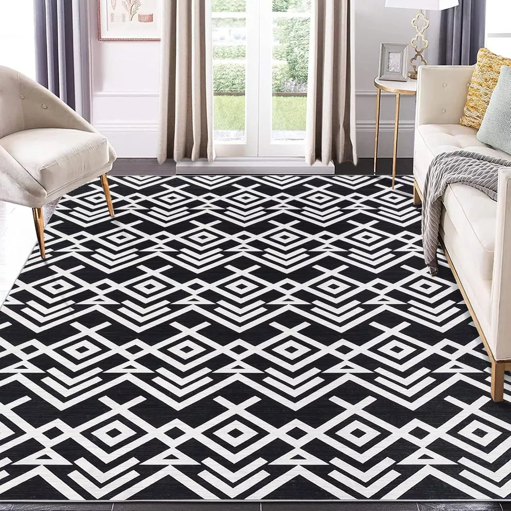 Geometric Washable Area Rugs Stain Resistant Black 9x12 - Image 5