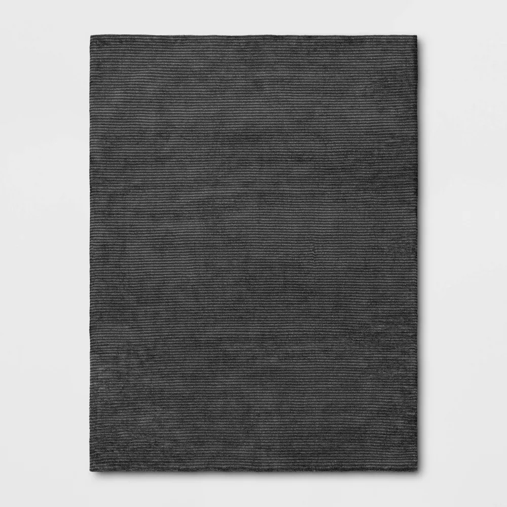 Solid Knitted Striped Area Rug Charcoal Gray 9'x12'