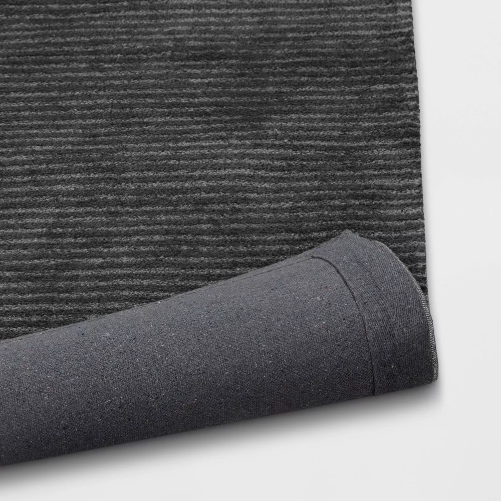 Solid Knitted Striped Area Rug Charcoal Gray 9'x12' - Image 2