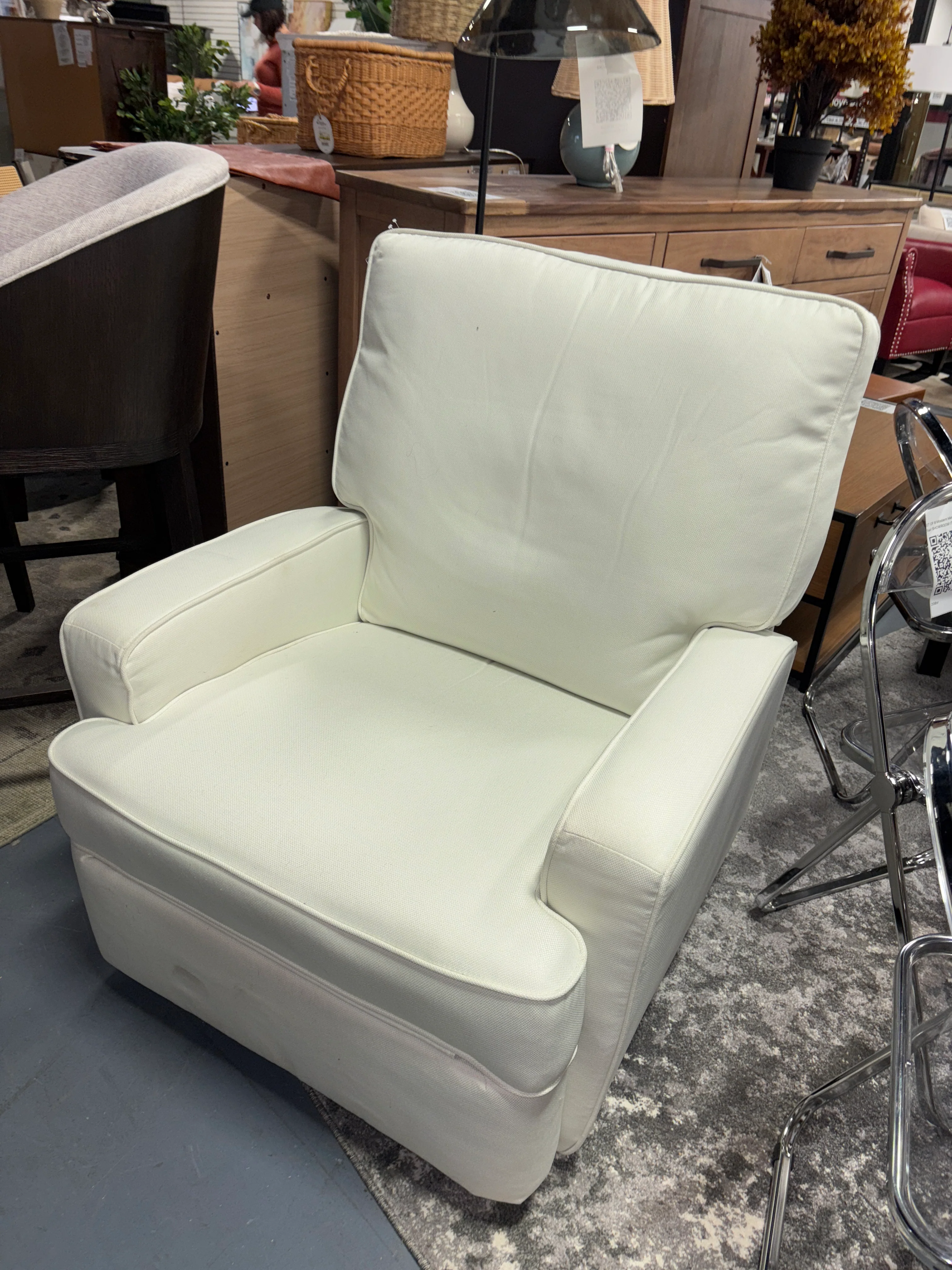Abingdon Upholstered Swivel Reclining Glider - Beige Velvet SHOWROOM ITEM - Image 3