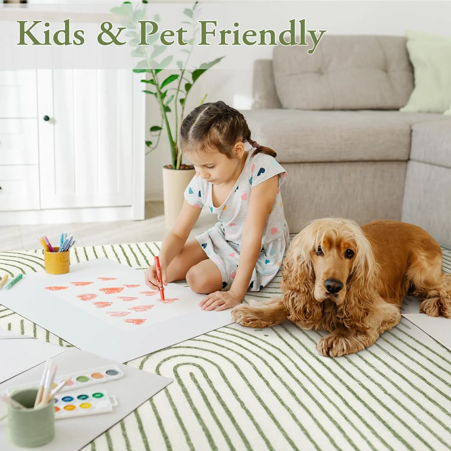Soft Washable Rugs, Ultra-Thin Non-Slip Modern, Green 9x12 - Image 3