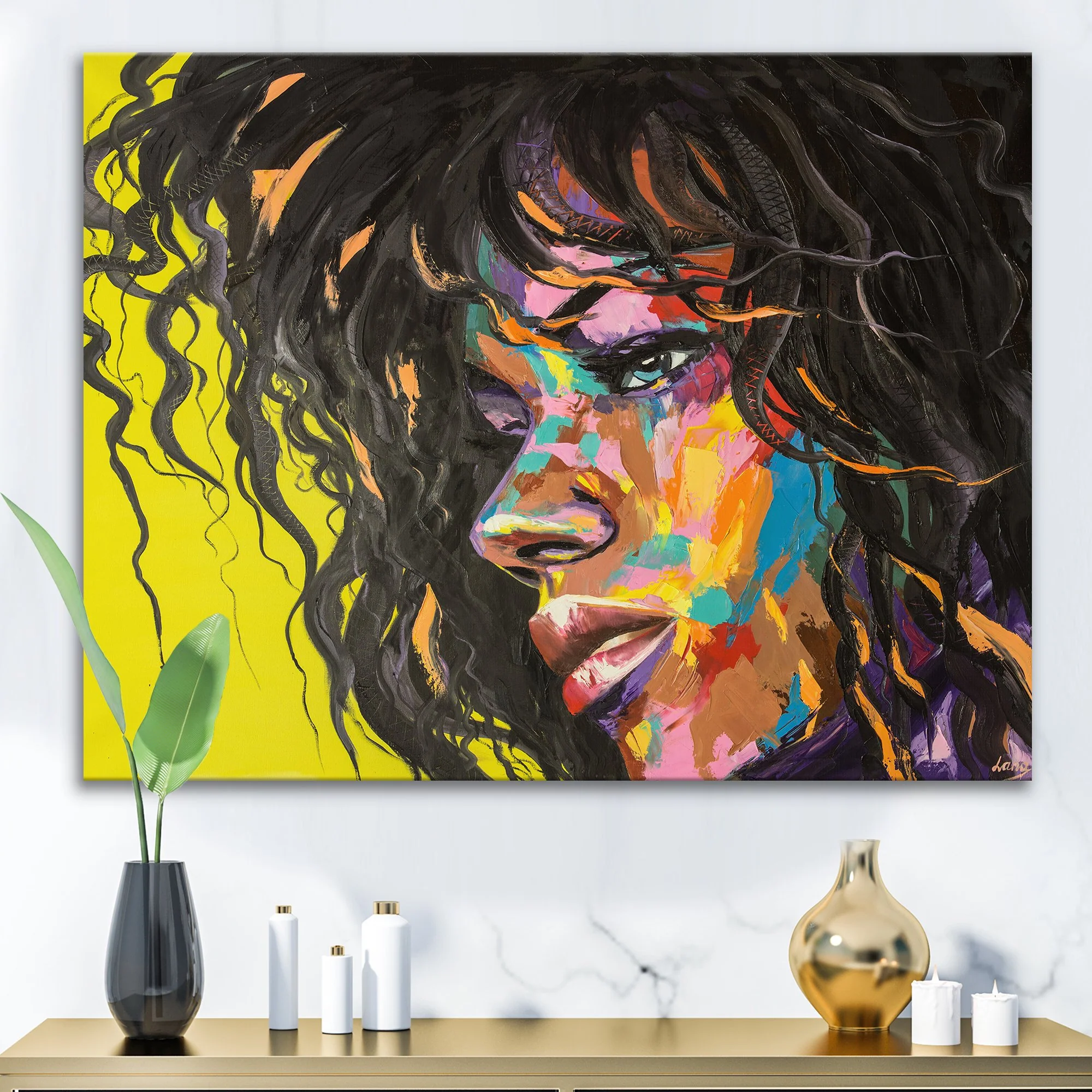 ' Abstract Colorful Fantasy Portrait Of A Young Woman I ' Modern Canvas Wall Art Print - Image 4