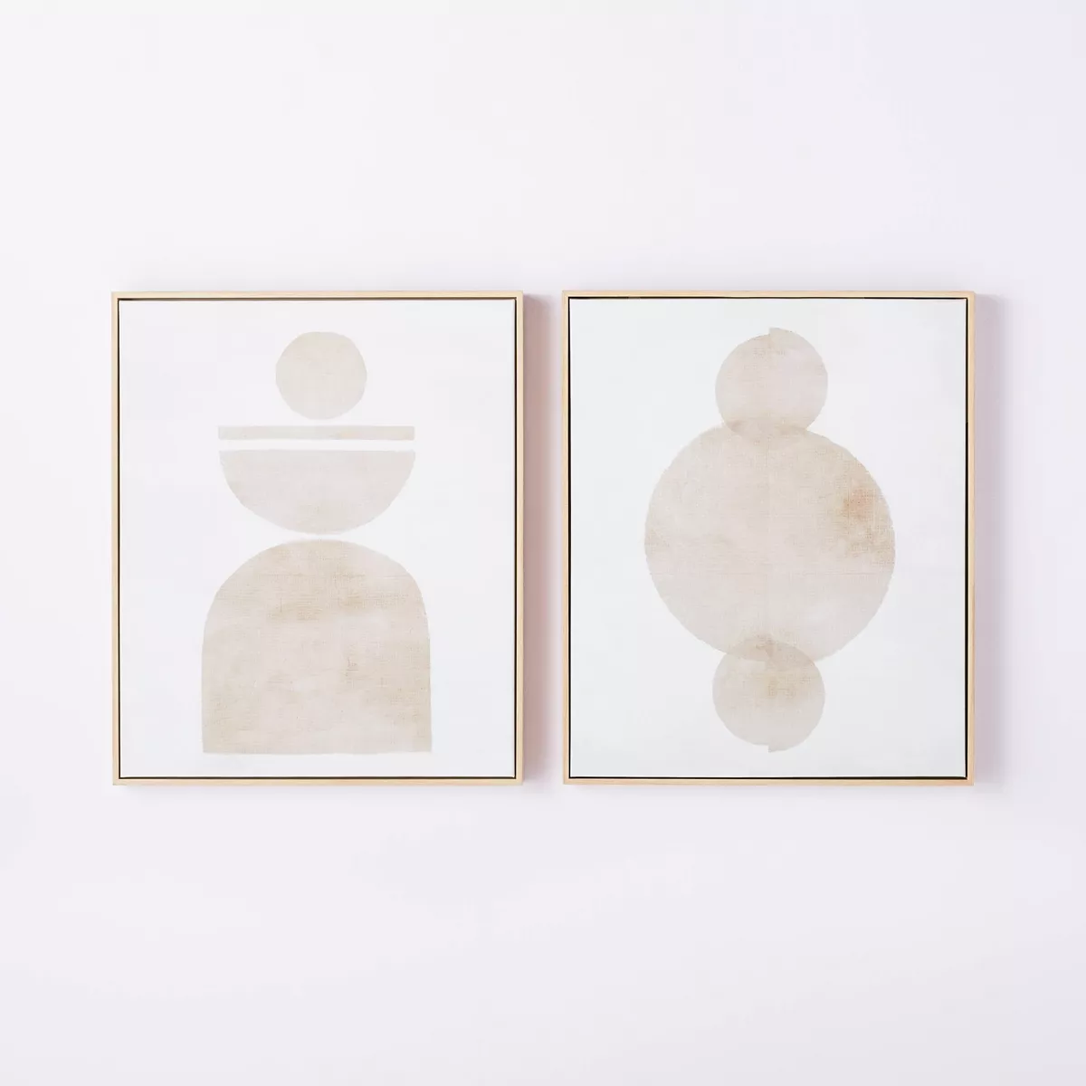 Set of 2 Abstract Shapes Framed Canvas Brown