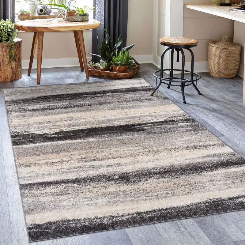 Abstract Stripe Gray Indoor Area Rug 9x12 - Image 5