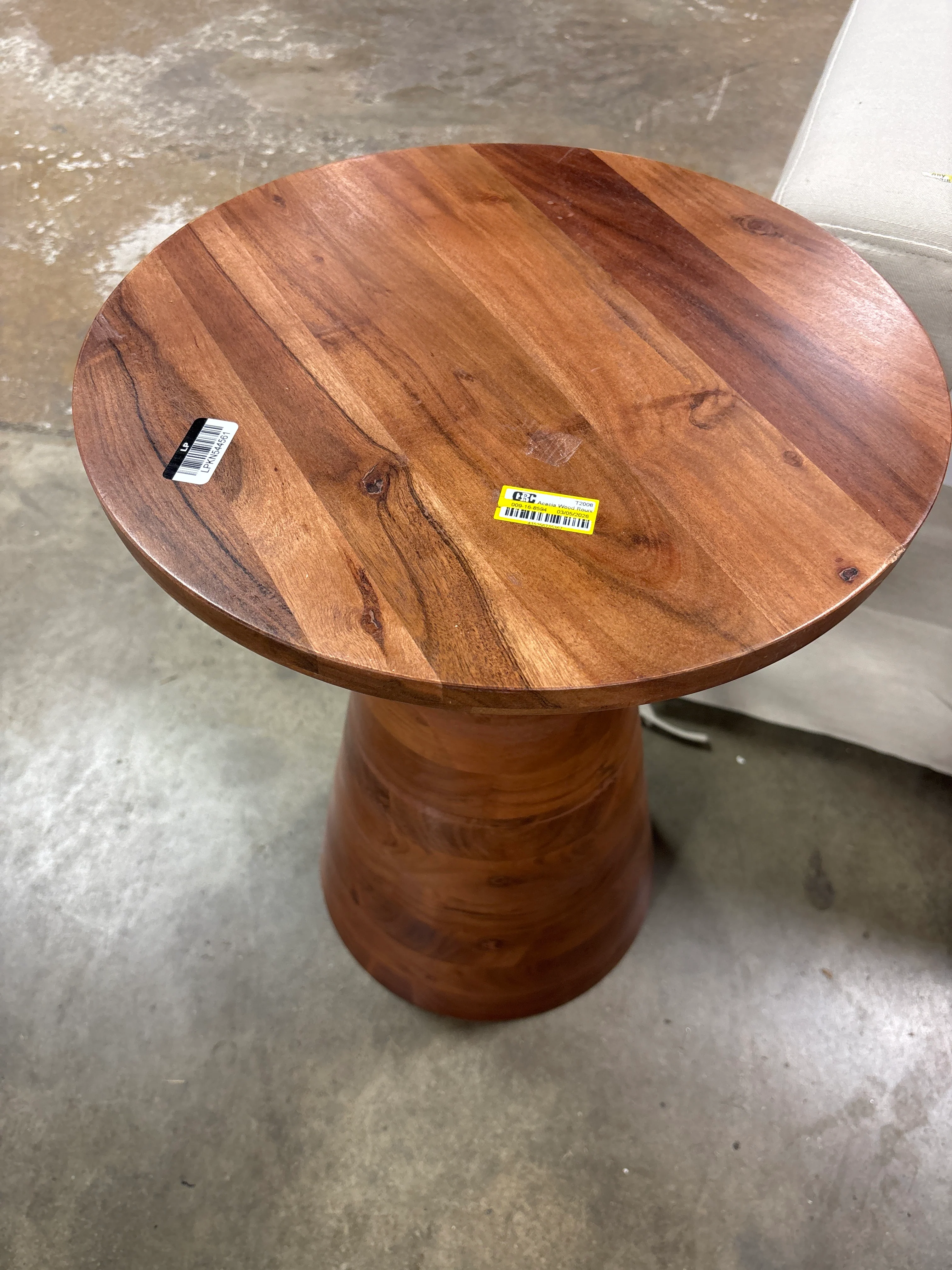 Acacia Wood Round Modern Sculptural Patio End Table Brown SHOWROOM ITEM - Image 3