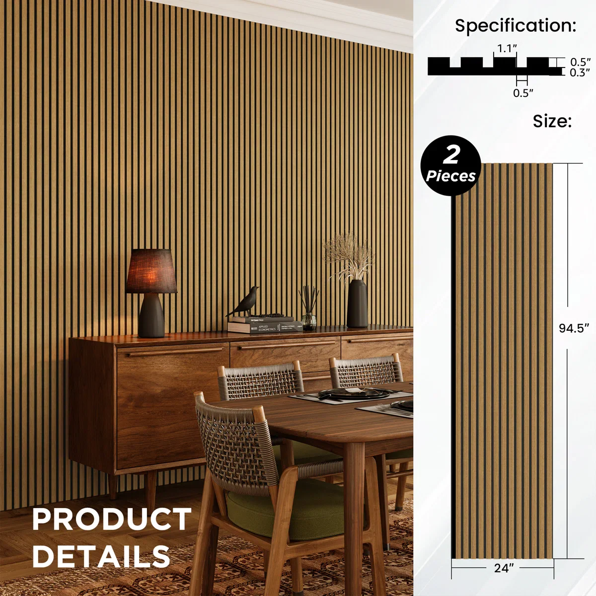 2 PCS Acoustic Slat Wall Panels - Image 3