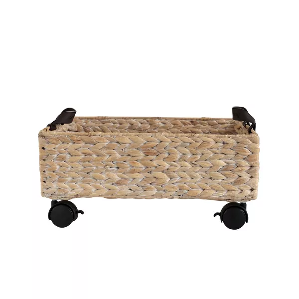 Adaline Classic Farmhouse Handwoven Hyacinth Rectangular Underbed Storage Bin with Wheels and Handles - Image 3