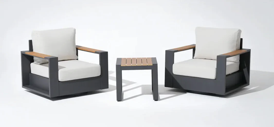 Addison Outdoor Swivel Chair Set, Wide Armrests, Modern Patio Furniture SHOWROOM ITEM