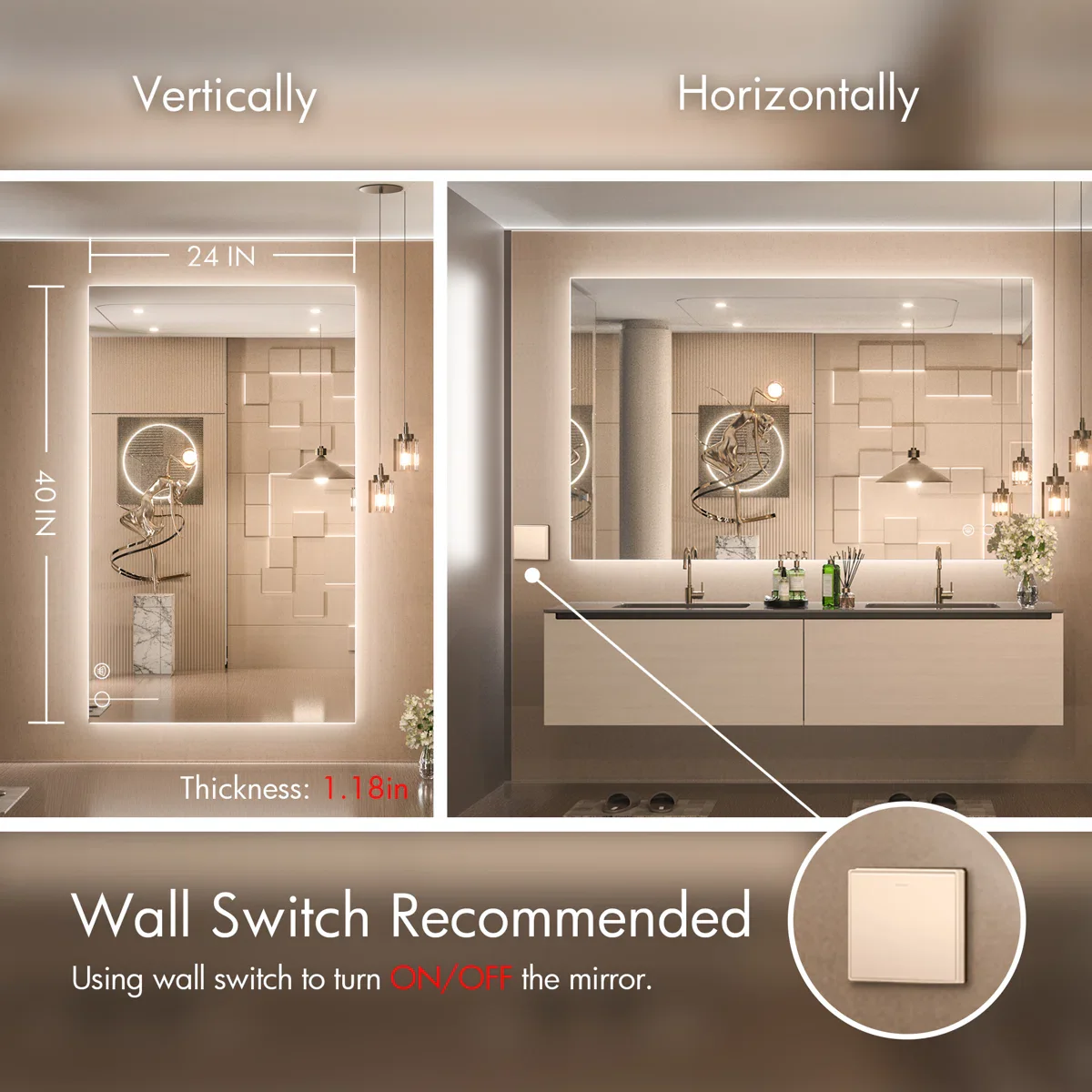 Adorna LED Backlit Frameless Lighted Bathroom Vanity Mirror - Image 2