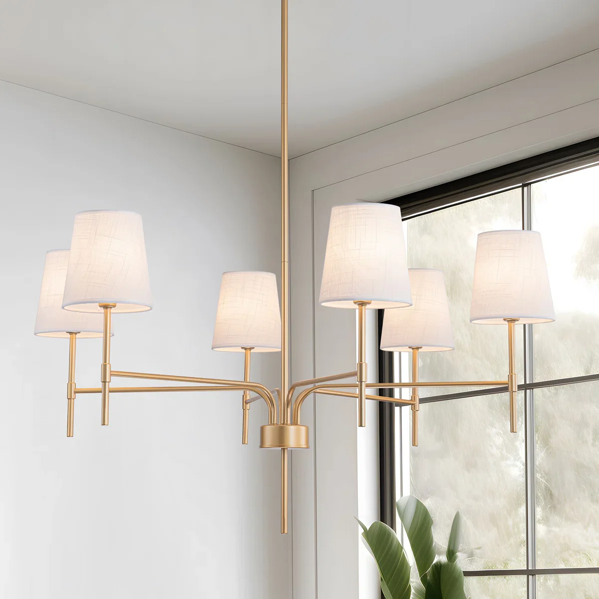 Agathon 6-Light Transitional Modern Chandelier With White Fabric Shades,