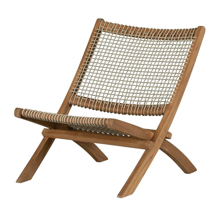 Agave Wood and Woven Rope Lounge Chair, Beige and Natural SHOWROOM ITEM