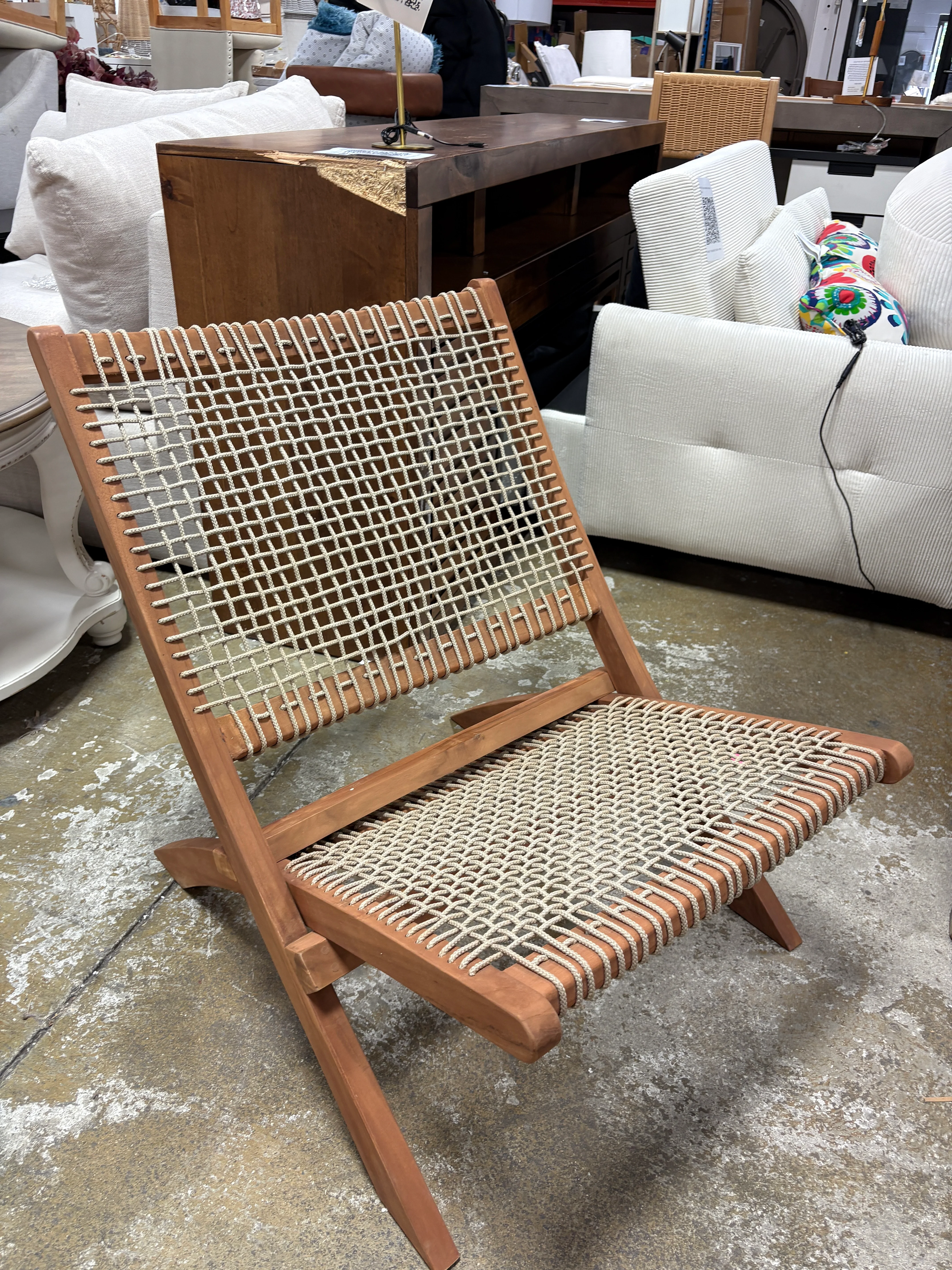 Agave Wood and Woven Rope Lounge Chair, Beige and Natural SHOWROOM ITEM - Image 2