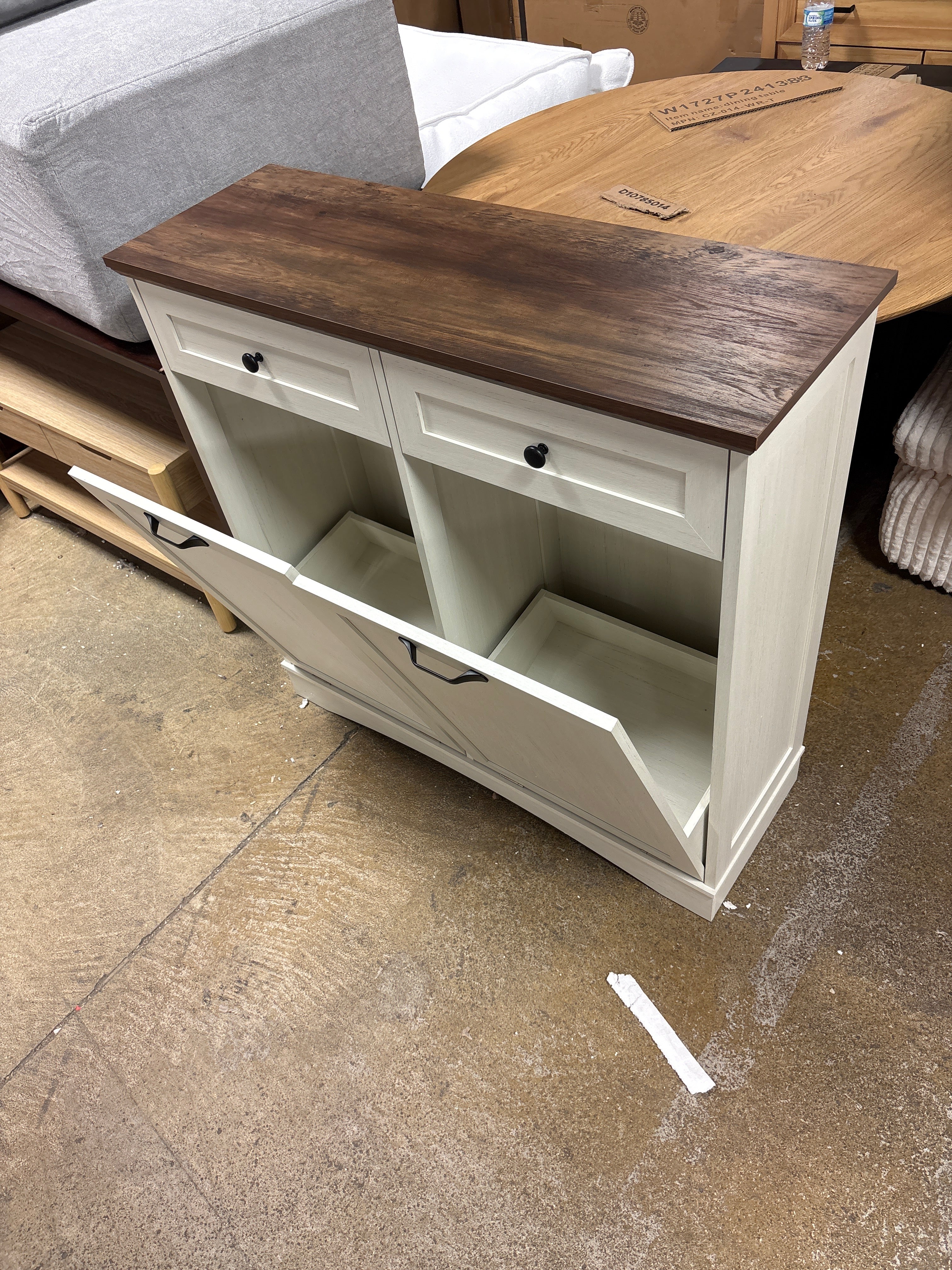 AHB Double Tilt Out Trash Cabinet with Drawers & Handles, Fits Two 13 Gallon Trash Bins for Kitchen, 39.76"L x 13.58"W x 38.58"H, White SHOWROOM ITEM - Image 4
