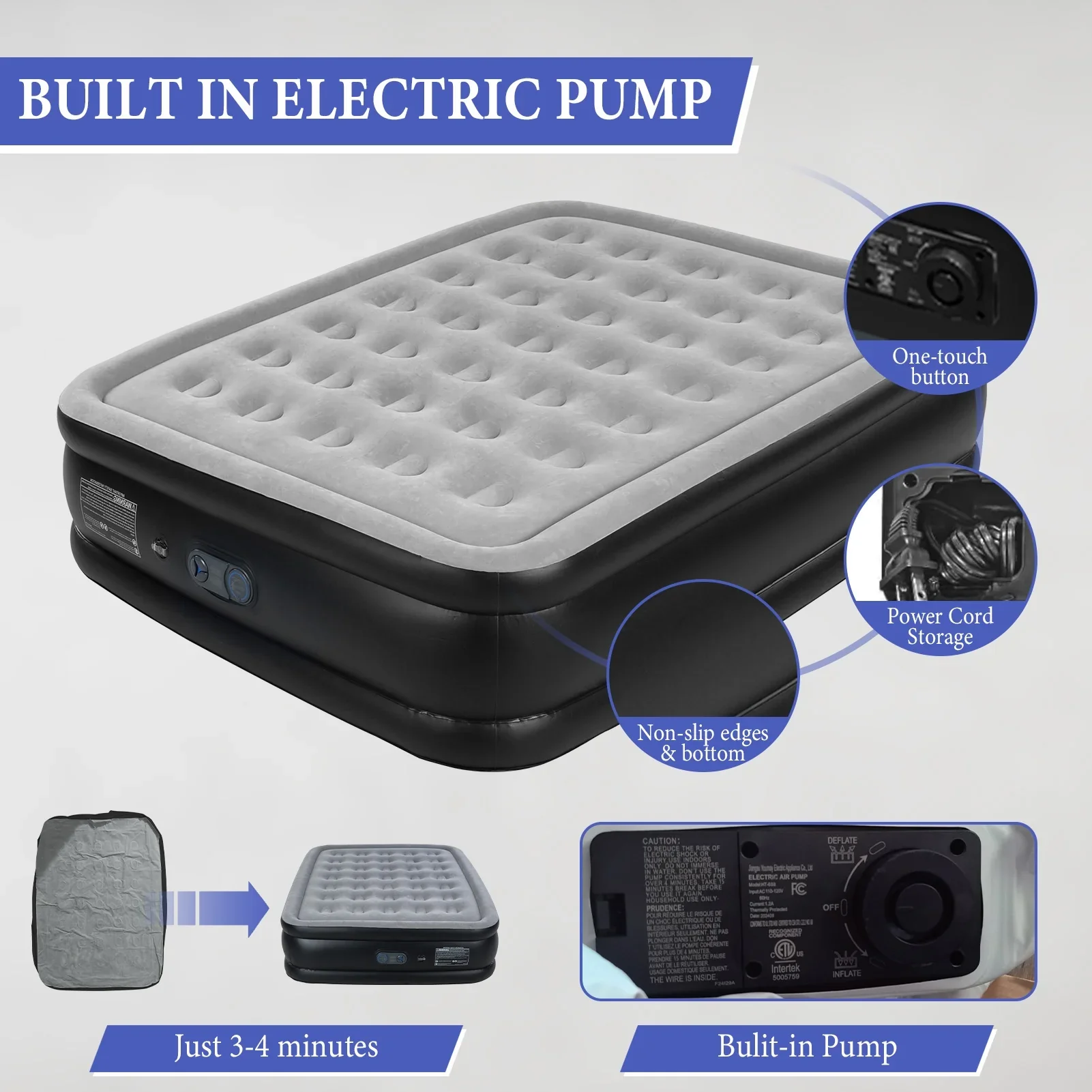 Air Mattress with Built in Pump, High Portable Inflatable Mattress, Blow Up Mattress (Pale Gray), - Image 5