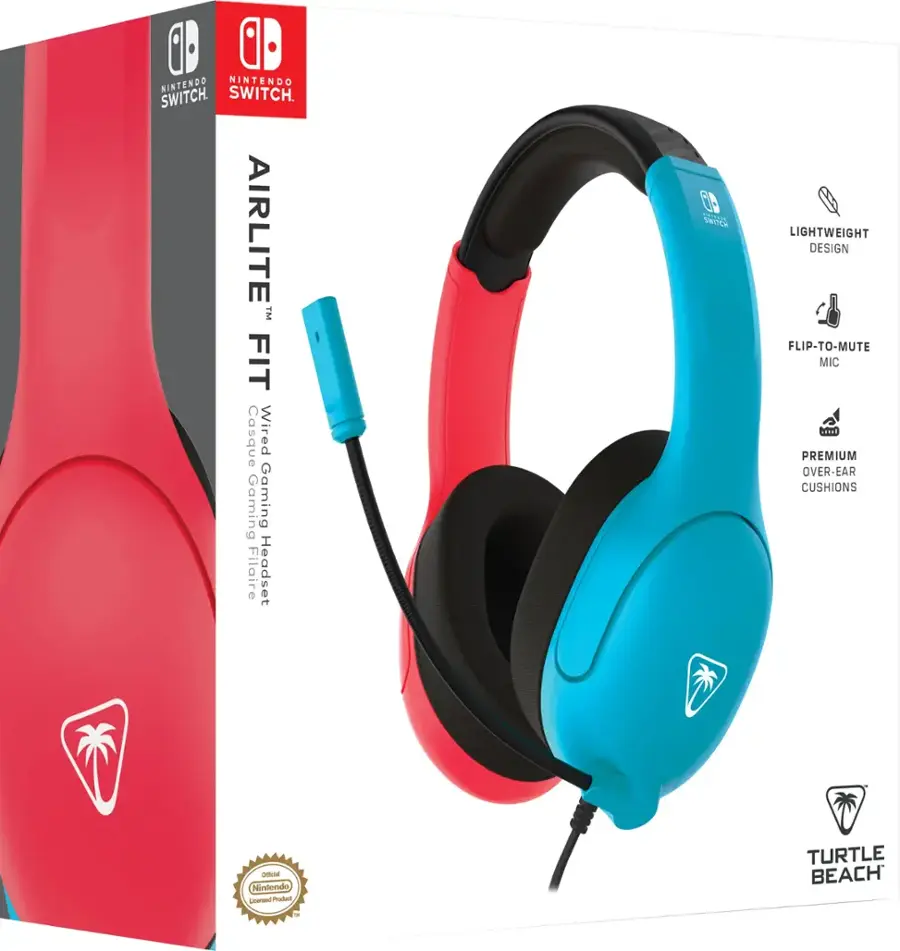Airlite Fit Wired Gaming Headset for Nintendo Switch & Switch Lite - Neon Blue & Red - Image 5