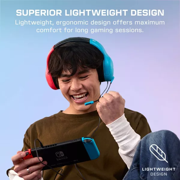 Airlite Fit Wired Headset for Nintendo Switch - Neon Blue/Red: Lightweight Design, On-Ear Volume Control - Image 3