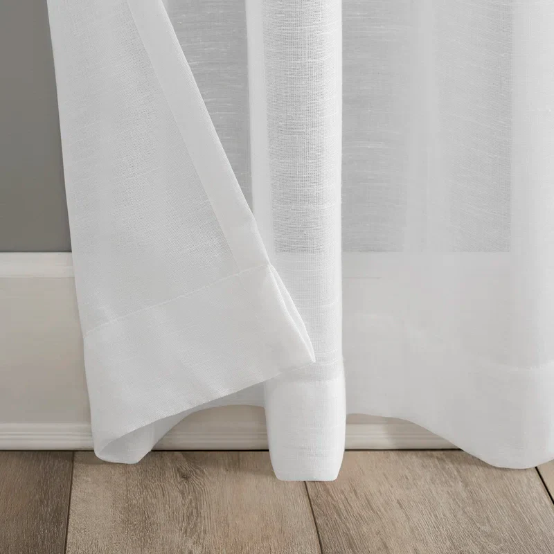Akari Slub Textured Linen Blend Sheer Grommet Curtain Panel Set of 2 - Image 2