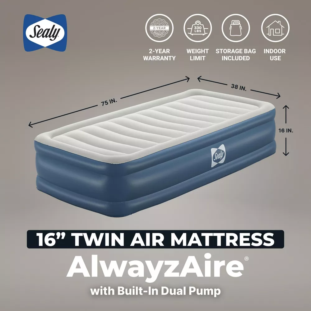 AlwayzAire Flocked Top Air Mattress Twin with Built-in Dual Pump - Image 4