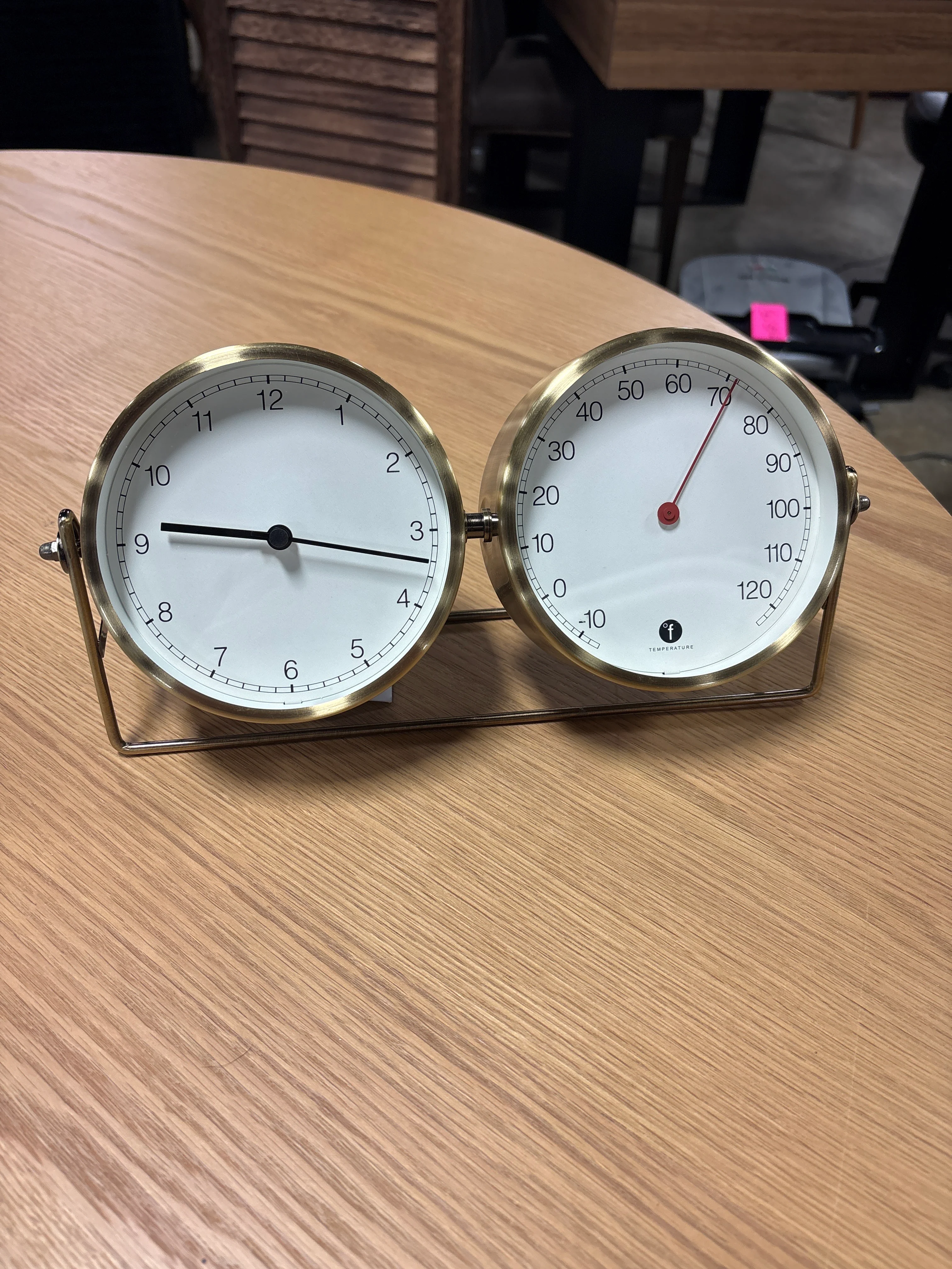 Analog Table Clock and Thermometer Brass - Hearth & Hand™ with Magnolia SHOWROOM ITEM - Image 2