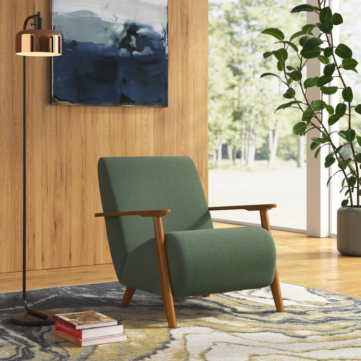 Andablo Upholstered Armchair Plush Green Linen SHOWROOM ITEM