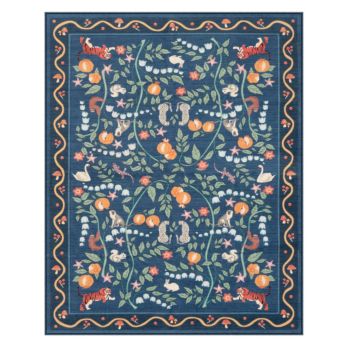 Animal Print Washable Rugs for Living Room Non Slip Floral Kids Mat - 8*10