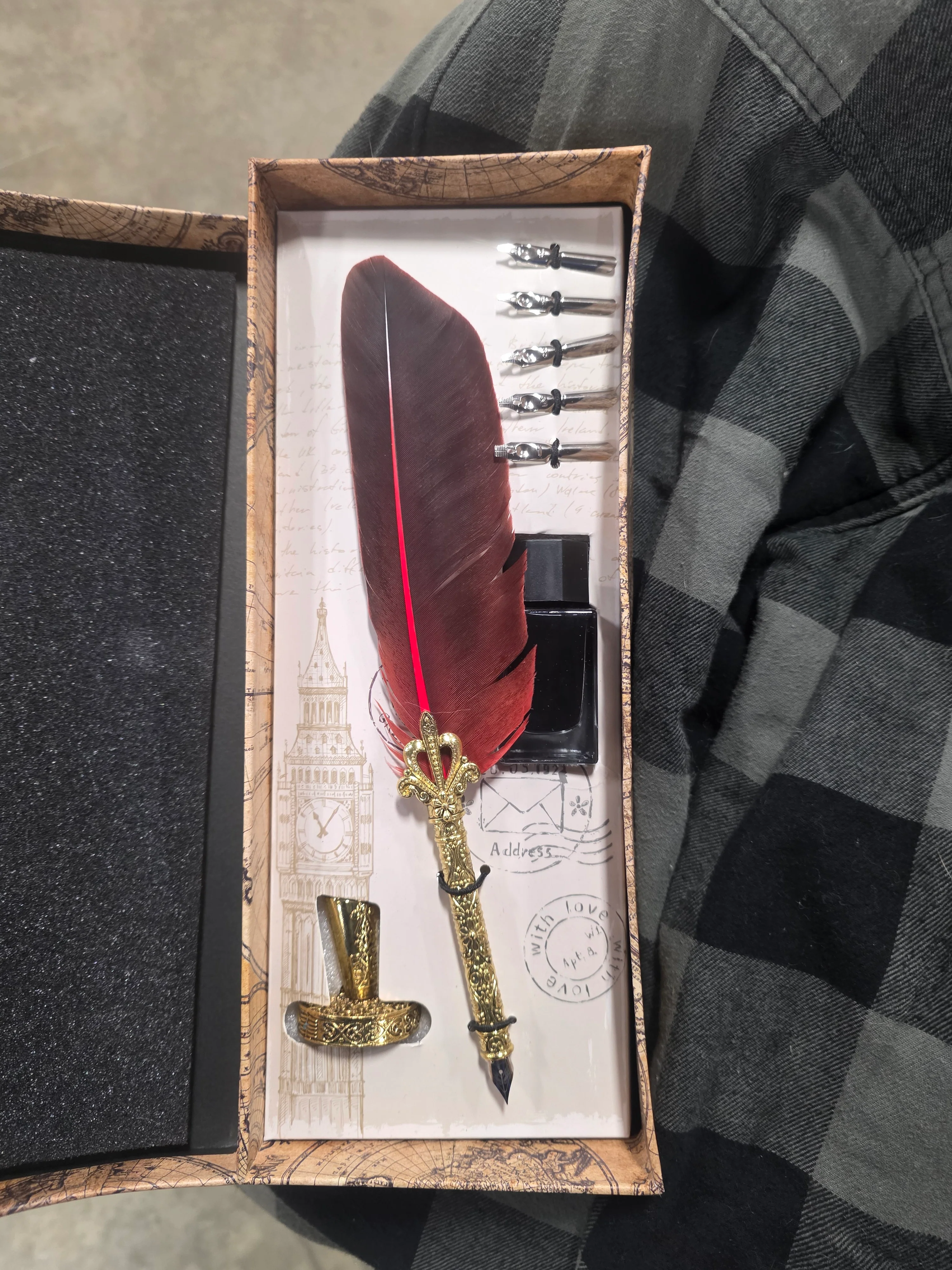 Antique Feather Pen and Ink Set -  Red Feather Quill Pen and Ink Set with Stainless Steel Nib - Image 6