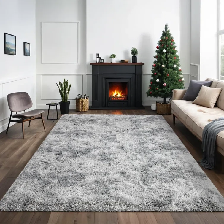 Antonije Tie Dye Shag Area Rug in Gray 8'x10'