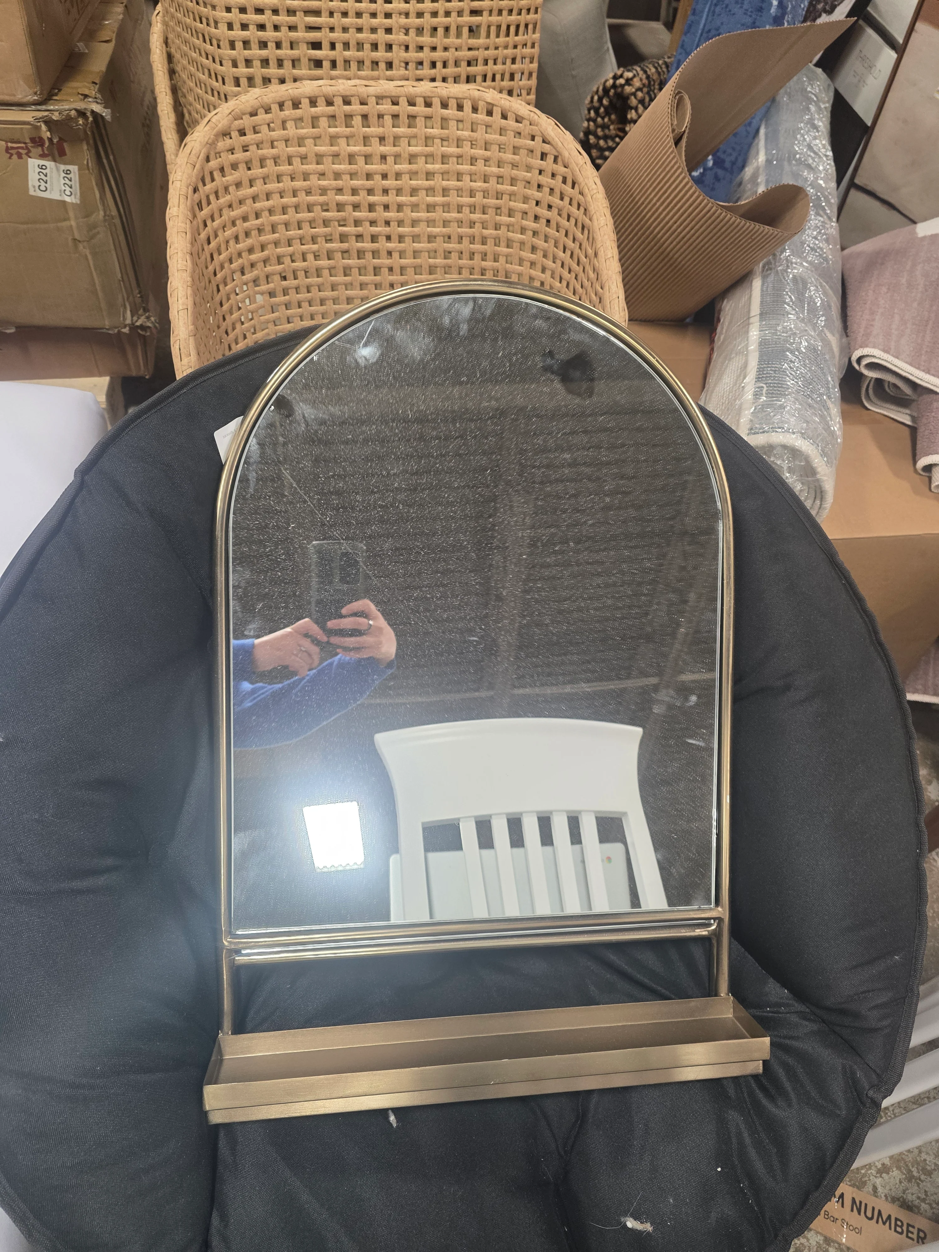 Arched 18"x26" Metal Frame Wall Mirror with Shelf Brass Finish - Hearth & Hand - SHOWROOM ITEM - Image 2