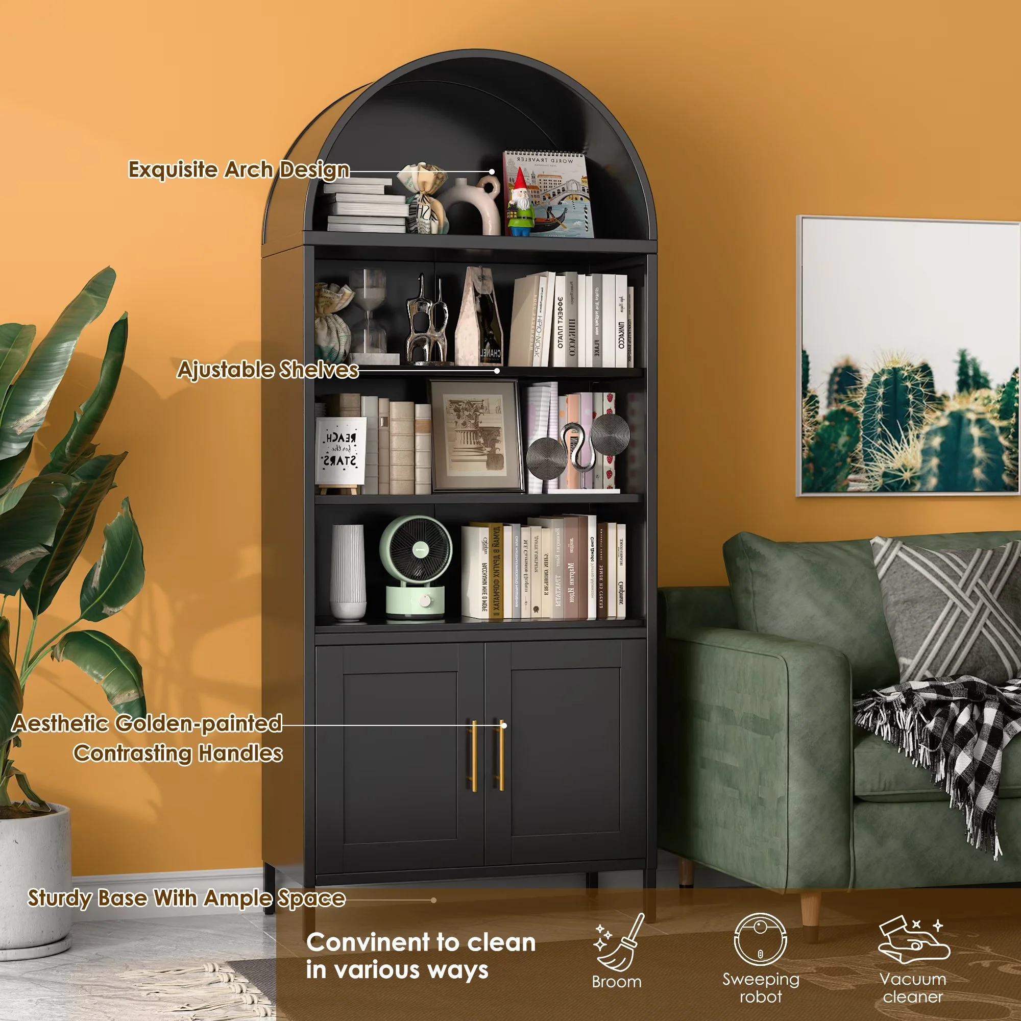 Arched Display Cabinet with 2 Doors, Curio Kitchen Pantry - Image 3