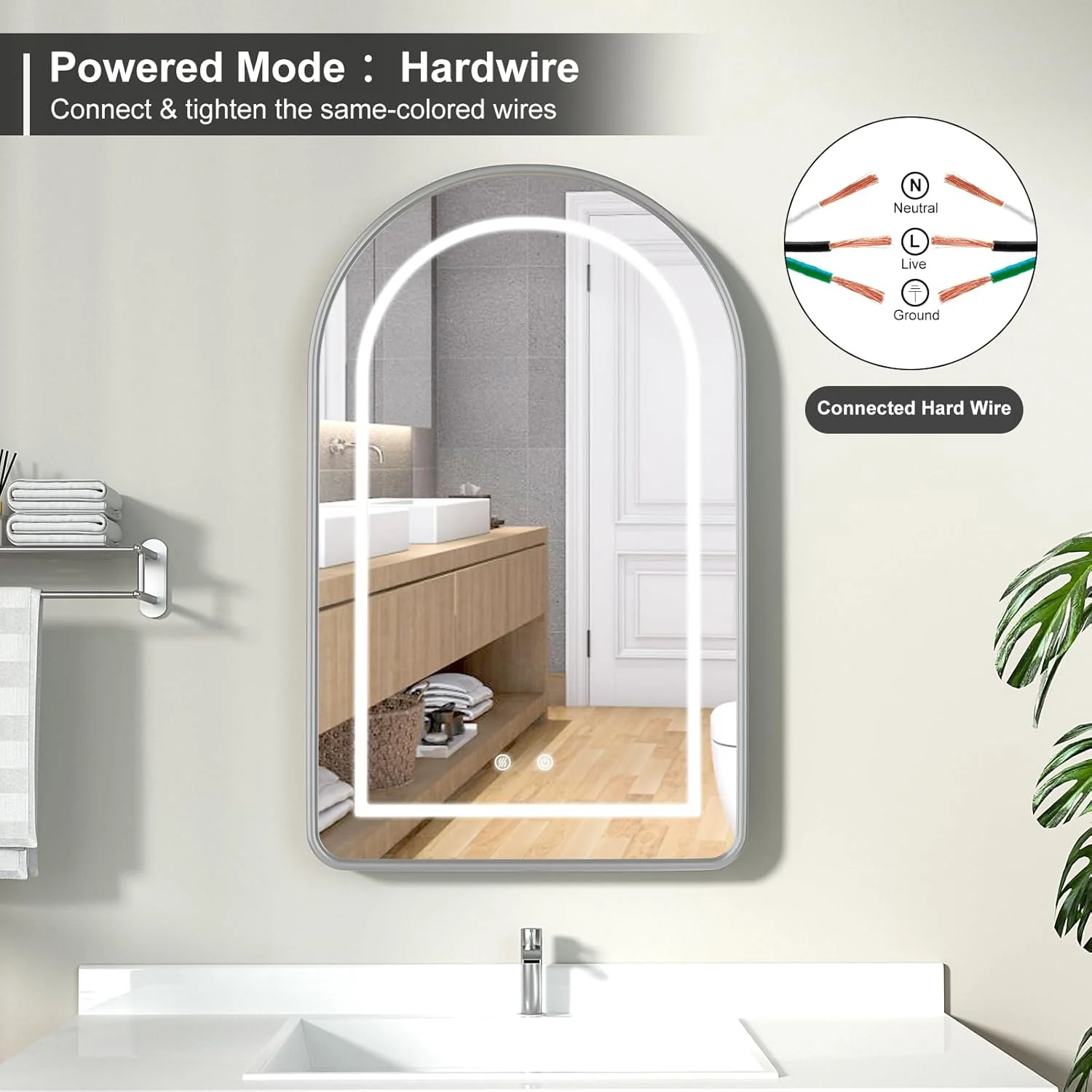 Arched LED Medicine Cabinet with Mirror - Oil Rubbed Nickel Metal Frame - Image 3